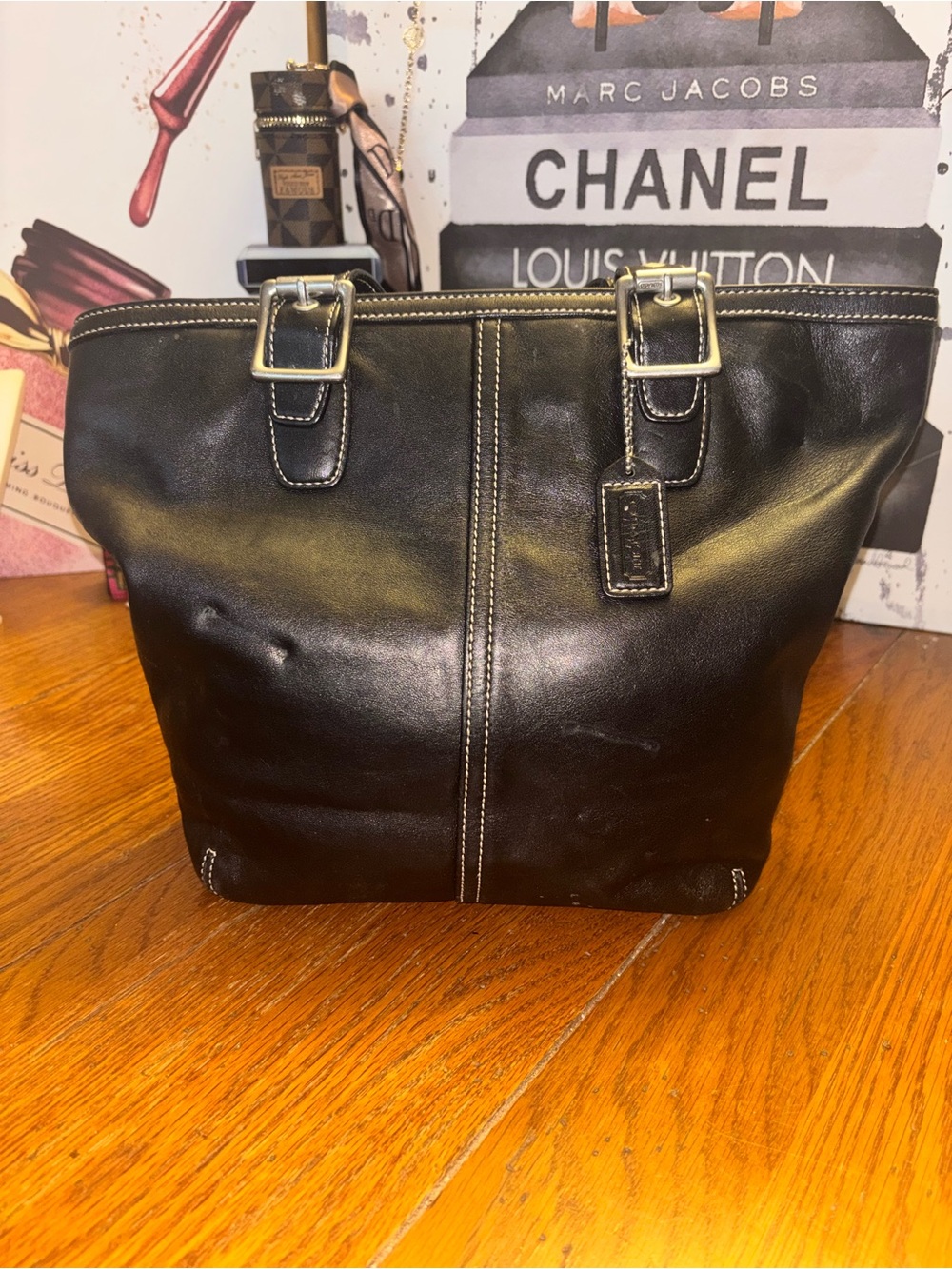 Coach Vintage Hamptons 9572 Black Leather Tote Shoulder Bag Y2K